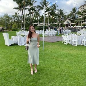 Abercrombie & Fitch open tie-back slip midi dress in mint/light green